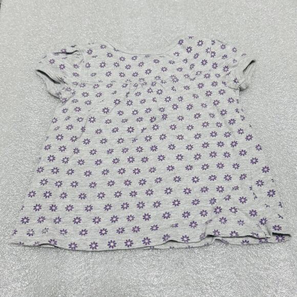 Faded Glory Toddler Girl's Purple Daisy Short Sleeve Floral Top Gray 18M - Picture 2 of 7